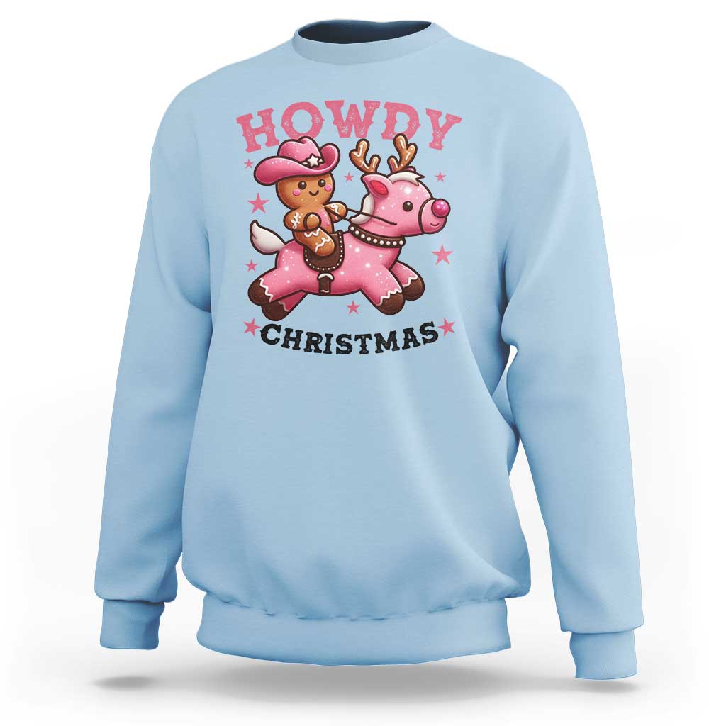 Howdy Christmas Sweatshirt Funny Gingerbread Cowboy Riding Reindeer Gift For Girl - Wonder Print Shop