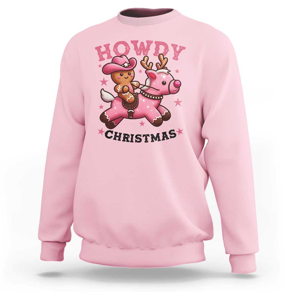 Howdy Christmas Sweatshirt Funny Gingerbread Cowboy Riding Reindeer Gift For Girl - Wonder Print Shop