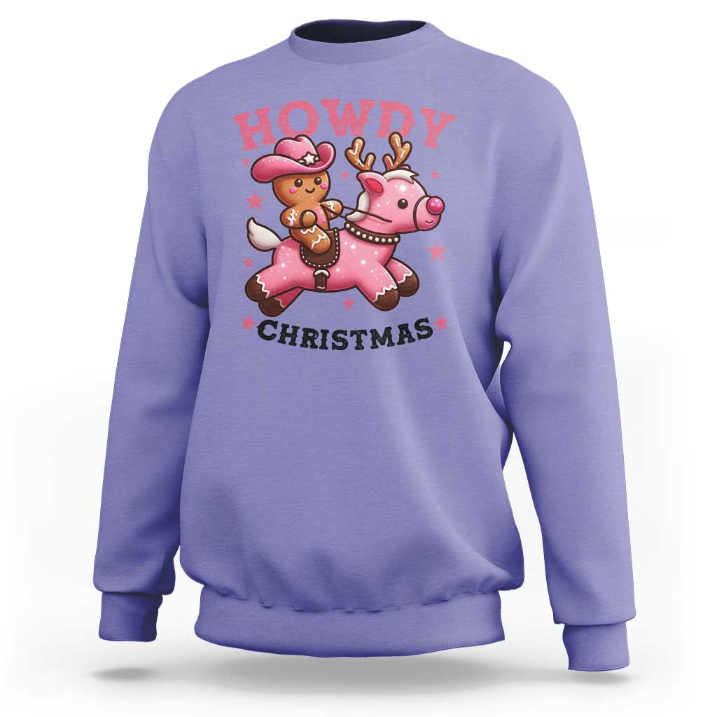 Howdy Christmas Sweatshirt Funny Gingerbread Cowboy Riding Reindeer Gift For Girl - Wonder Print Shop