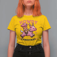 Howdy Christmas T Shirt For Women Funny Gingerbread Cowboy Riding Reindeer Gift For Girl - Wonder Print Shop