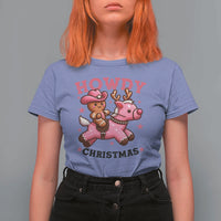 Howdy Christmas T Shirt For Women Funny Gingerbread Cowboy Riding Reindeer Gift For Girl - Wonder Print Shop