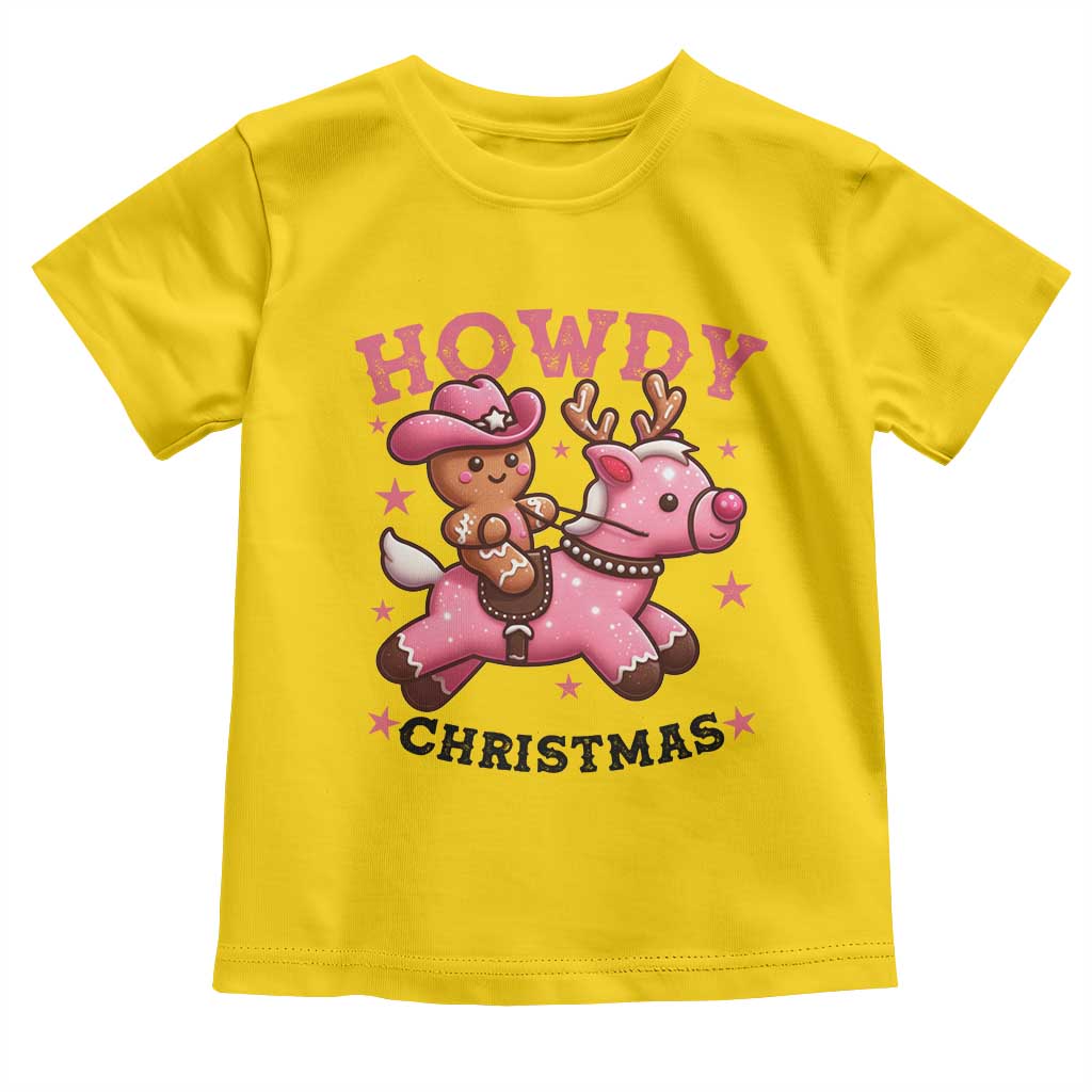 Howdy Christmas Toddler T Shirt Funny Gingerbread Cowboy Riding Reindeer Gift For Girl - Wonder Print Shop