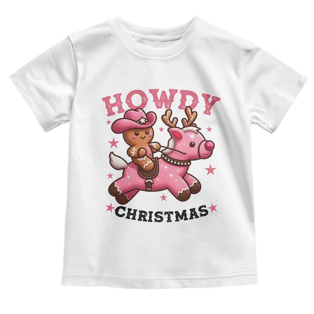 Howdy Christmas Toddler T Shirt Funny Gingerbread Cowboy Riding Reindeer Gift For Girl - Wonder Print Shop