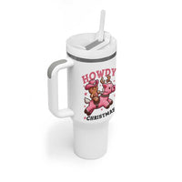 Howdy Christmas Tumbler With Handle Funny Gingerbread Cowboy Riding Reindeer Gift For Girl - Wonder Print Shop