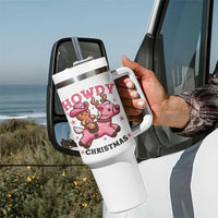 Howdy Christmas Tumbler With Handle Funny Gingerbread Cowboy Riding Reindeer Gift For Girl - Wonder Print Shop
