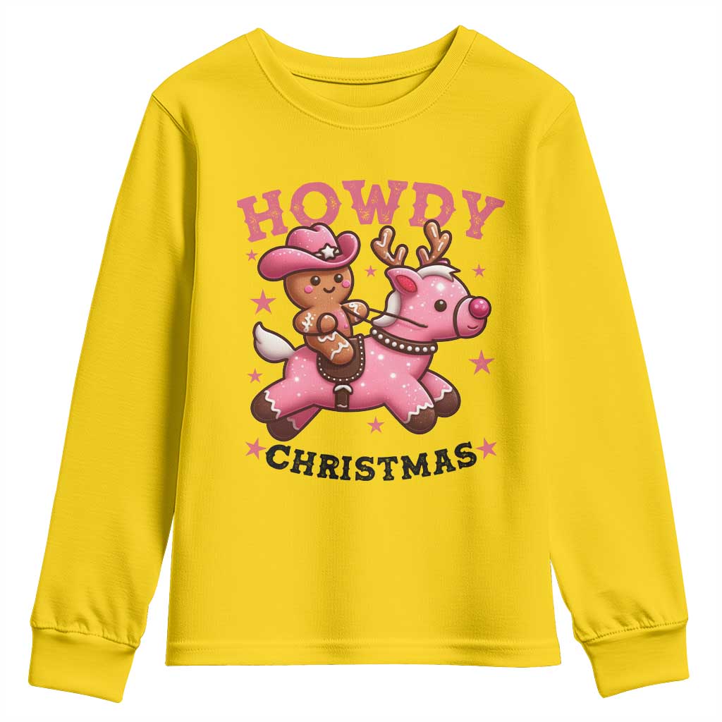 Howdy Christmas Youth Sweatshirt Funny Gingerbread Cowboy Riding Reindeer Gift For Girl - Wonder Print Shop