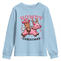 Howdy Christmas Youth Sweatshirt Funny Gingerbread Cowboy Riding Reindeer Gift For Girl - Wonder Print Shop