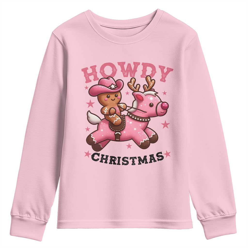 Howdy Christmas Youth Sweatshirt Funny Gingerbread Cowboy Riding Reindeer Gift For Girl - Wonder Print Shop