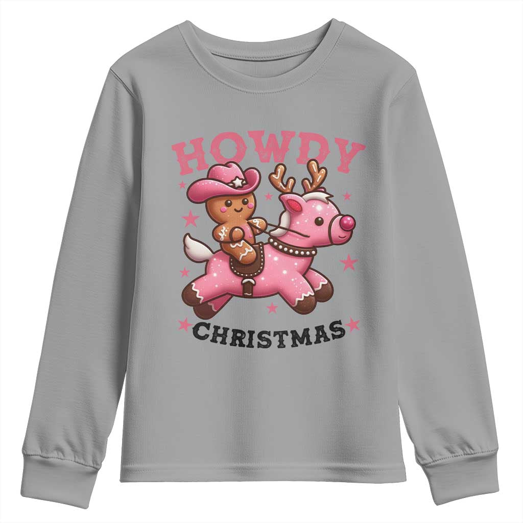 Howdy Christmas Youth Sweatshirt Funny Gingerbread Cowboy Riding Reindeer Gift For Girl - Wonder Print Shop