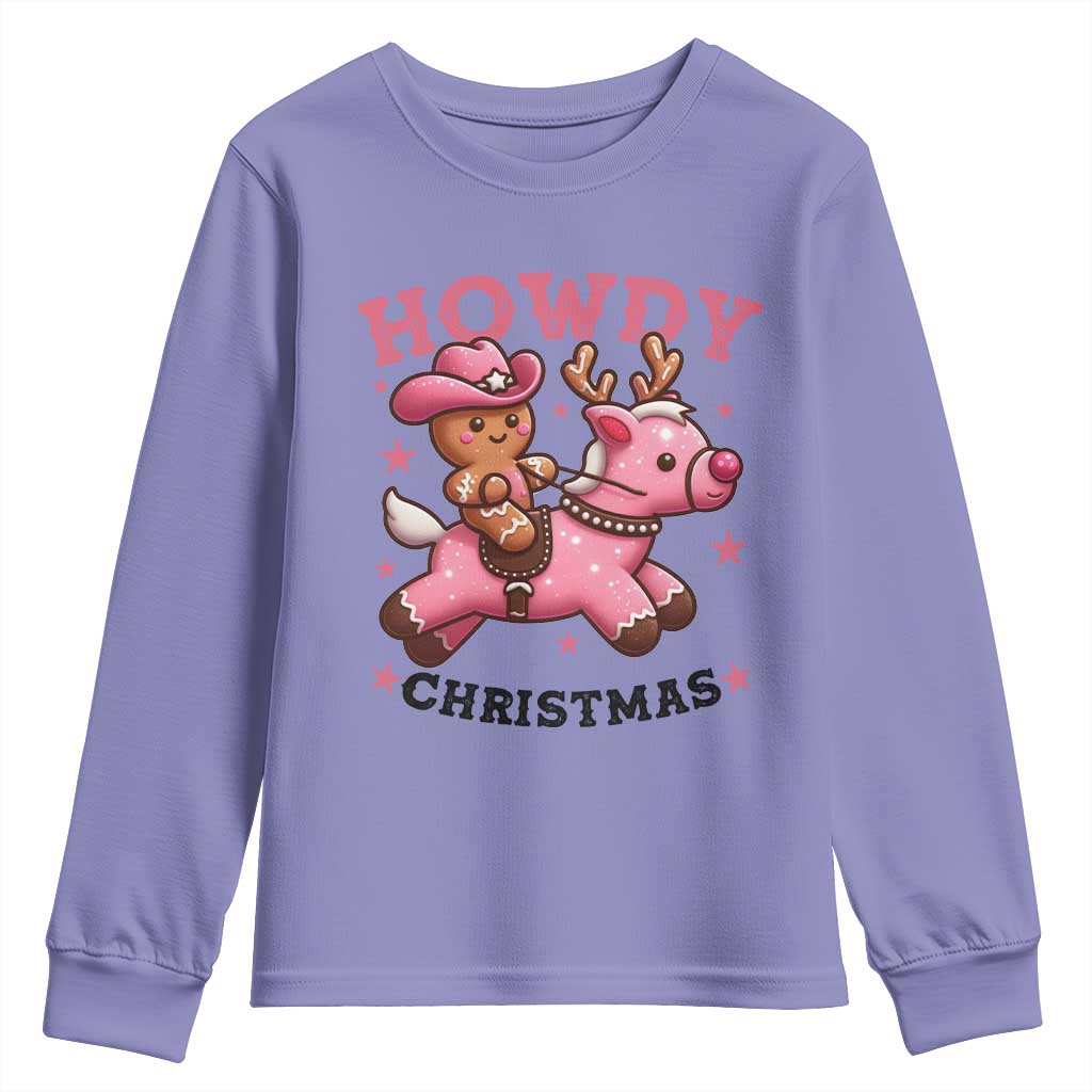 Howdy Christmas Youth Sweatshirt Funny Gingerbread Cowboy Riding Reindeer Gift For Girl - Wonder Print Shop