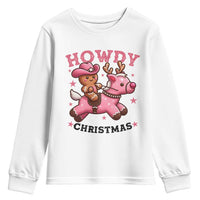 Howdy Christmas Youth Sweatshirt Funny Gingerbread Cowboy Riding Reindeer Gift For Girl - Wonder Print Shop