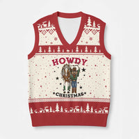 Funny Nutcracker Cowboy Howdy Xmas V-Neck Knit Sweater Vest Western Holiday Gift - Wonder Print Shop