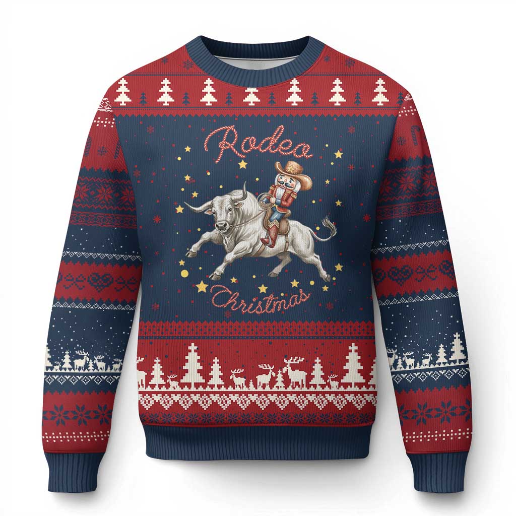 Funny Nutcracker Bull Riding Rodeo Xmas Ugly Christmas Sweater Western Holiday Gift - Wonder Print Shop