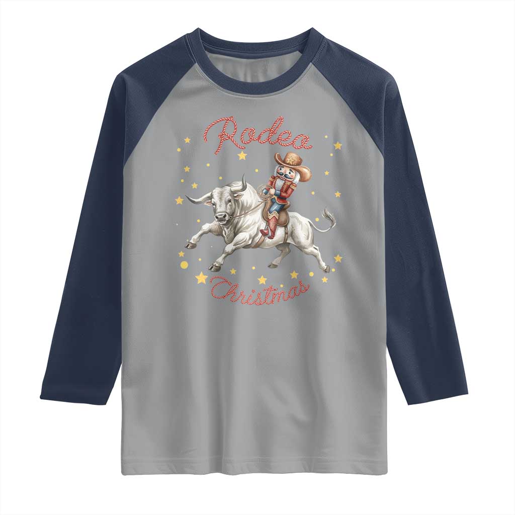 Funny Nutcracker Bull Riding Rodeo Christmas Raglan Shirt Western Holiday Gift - Wonder Print Shop