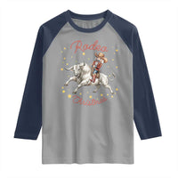 Funny Nutcracker Bull Riding Rodeo Christmas Raglan Shirt Western Holiday Gift - Wonder Print Shop