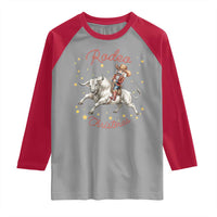 Funny Nutcracker Bull Riding Rodeo Christmas Raglan Shirt Western Holiday Gift - Wonder Print Shop