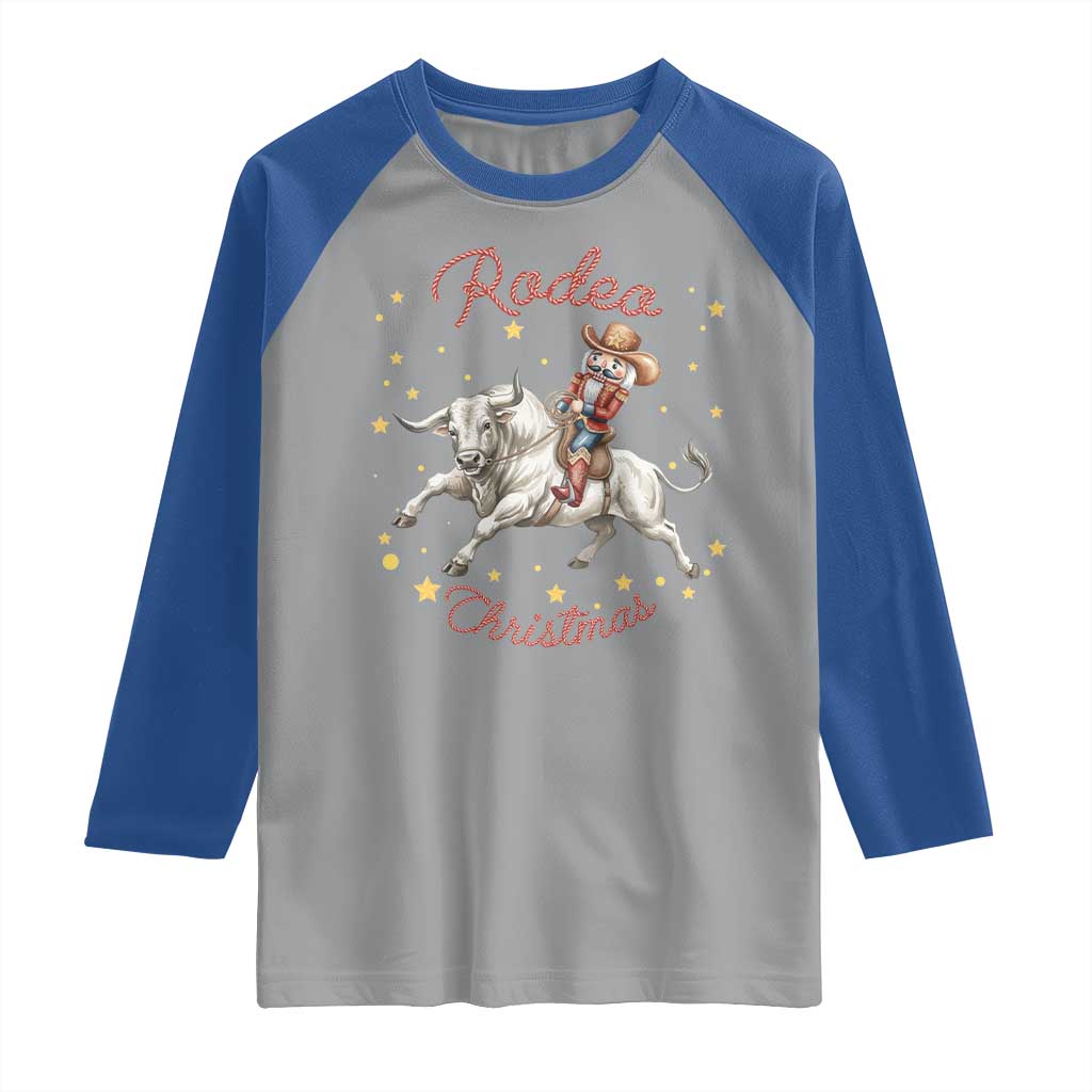 Funny Nutcracker Bull Riding Rodeo Christmas Raglan Shirt Western Holiday Gift - Wonder Print Shop