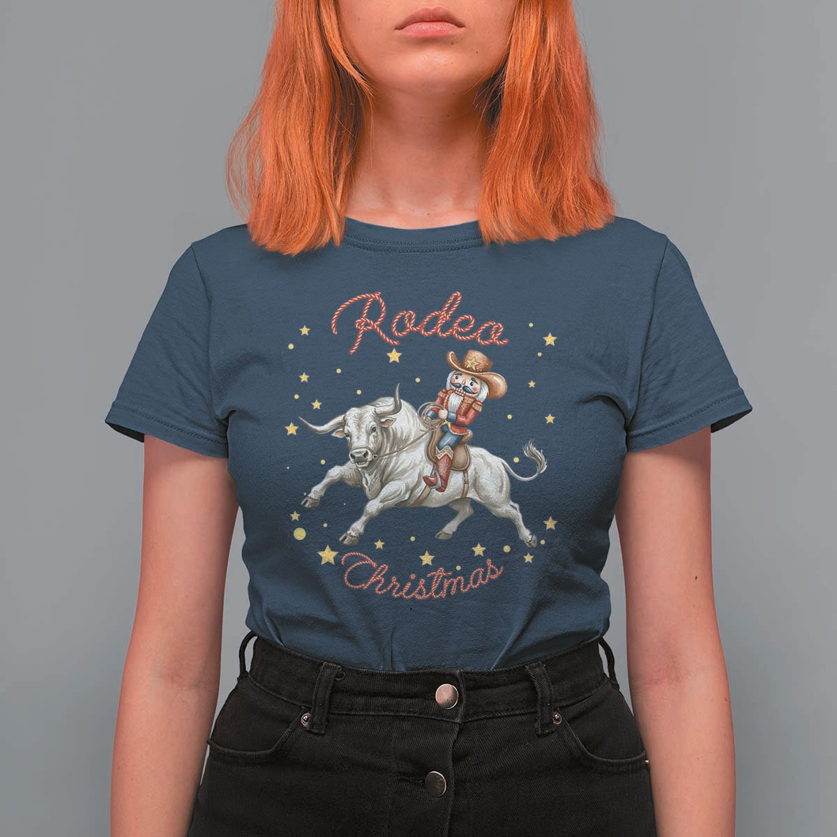 Funny Nutcracker Bull Riding Rodeo Christmas T Shirt For Women Western Holiday Gift - Wonder Print Shop