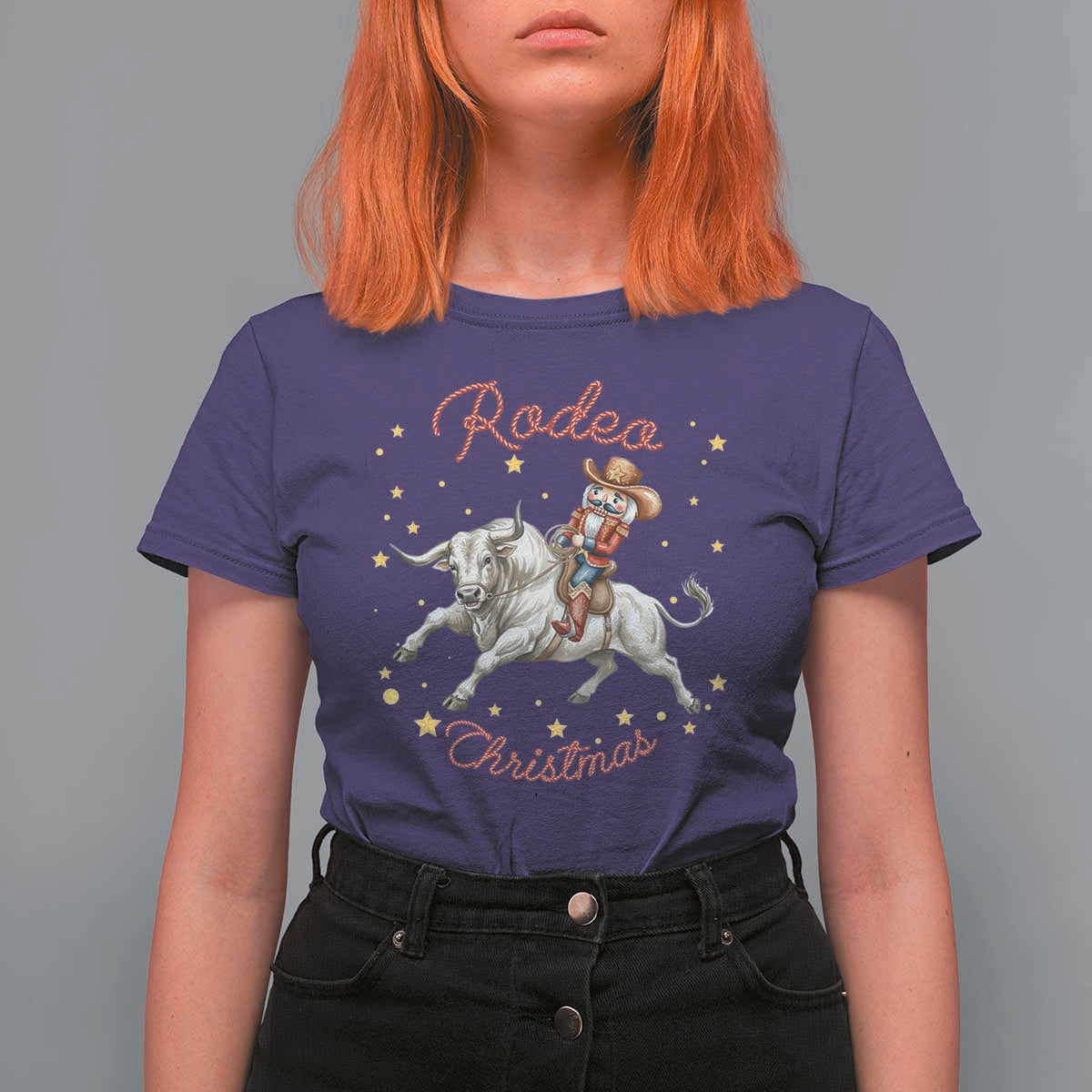 Funny Nutcracker Bull Riding Rodeo Christmas T Shirt For Women Western Holiday Gift - Wonder Print Shop
