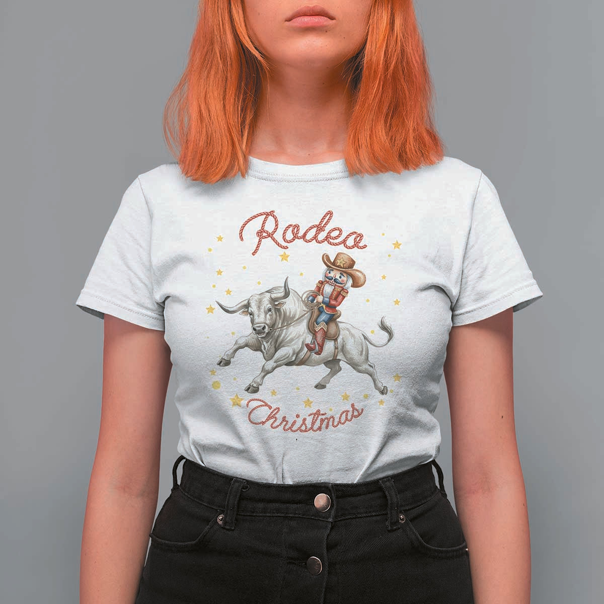 Funny Nutcracker Bull Riding Rodeo Christmas T Shirt For Women Western Holiday Gift - Wonder Print Shop