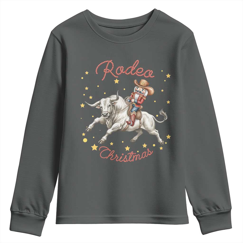 Funny Nutcracker Bull Riding Rodeo Christmas Youth Sweatshirt Western Holiday Gift - Wonder Print Shop