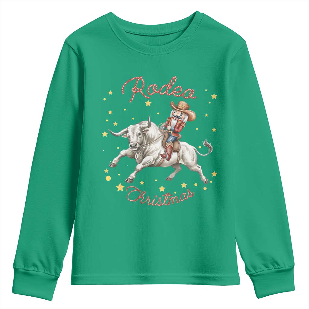 Funny Nutcracker Bull Riding Rodeo Christmas Youth Sweatshirt Western Holiday Gift - Wonder Print Shop