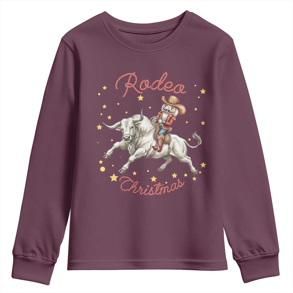 Funny Nutcracker Bull Riding Rodeo Christmas Youth Sweatshirt Western Holiday Gift - Wonder Print Shop