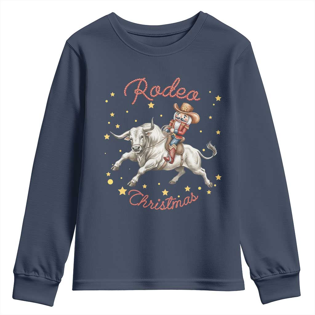 Funny Nutcracker Bull Riding Rodeo Christmas Youth Sweatshirt Western Holiday Gift - Wonder Print Shop