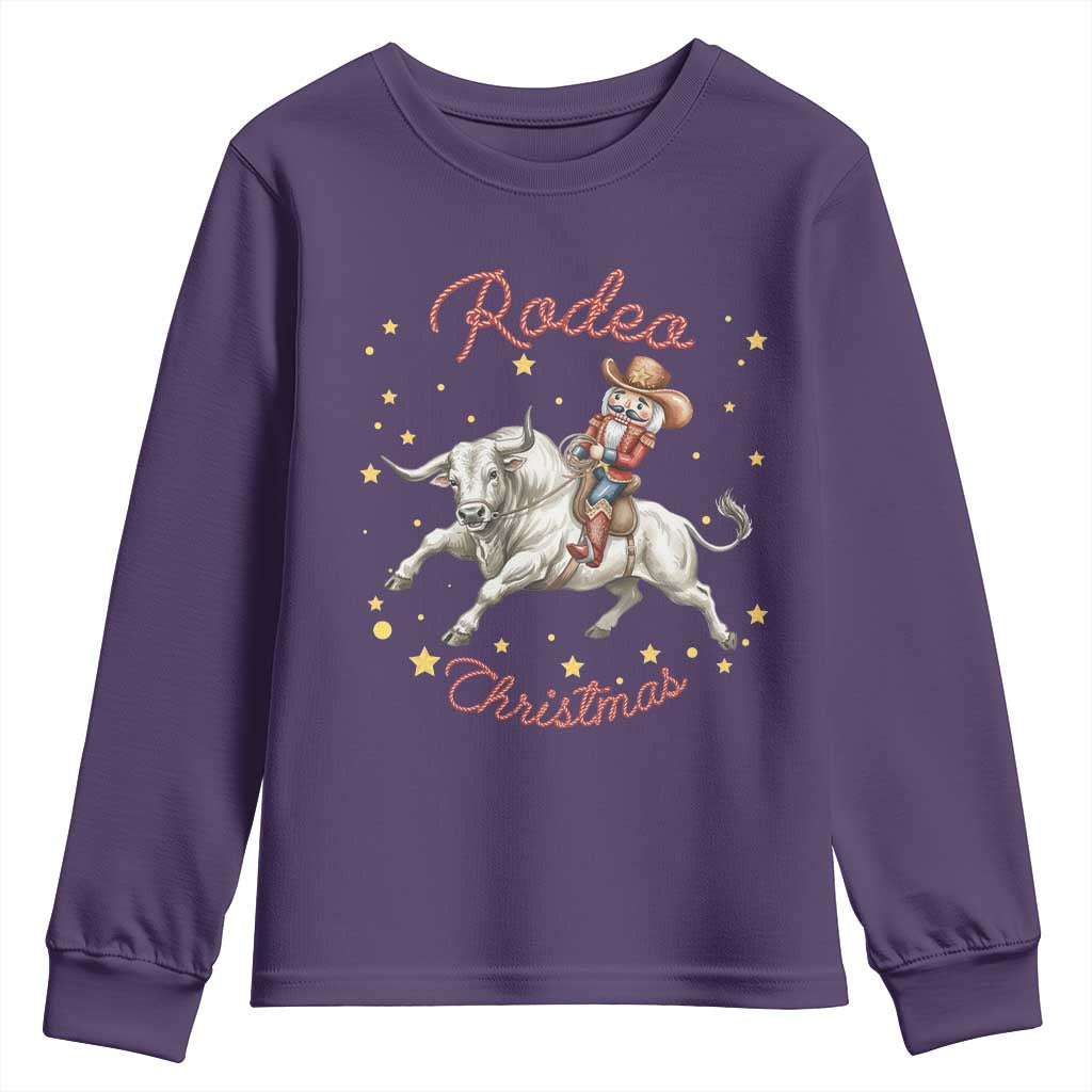Funny Nutcracker Bull Riding Rodeo Christmas Youth Sweatshirt Western Holiday Gift - Wonder Print Shop