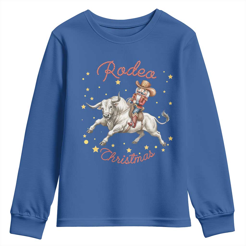 Funny Nutcracker Bull Riding Rodeo Christmas Youth Sweatshirt Western Holiday Gift - Wonder Print Shop
