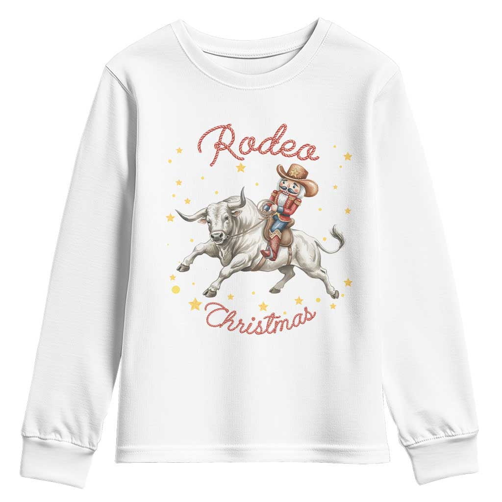 Funny Nutcracker Bull Riding Rodeo Christmas Youth Sweatshirt Western Holiday Gift - Wonder Print Shop