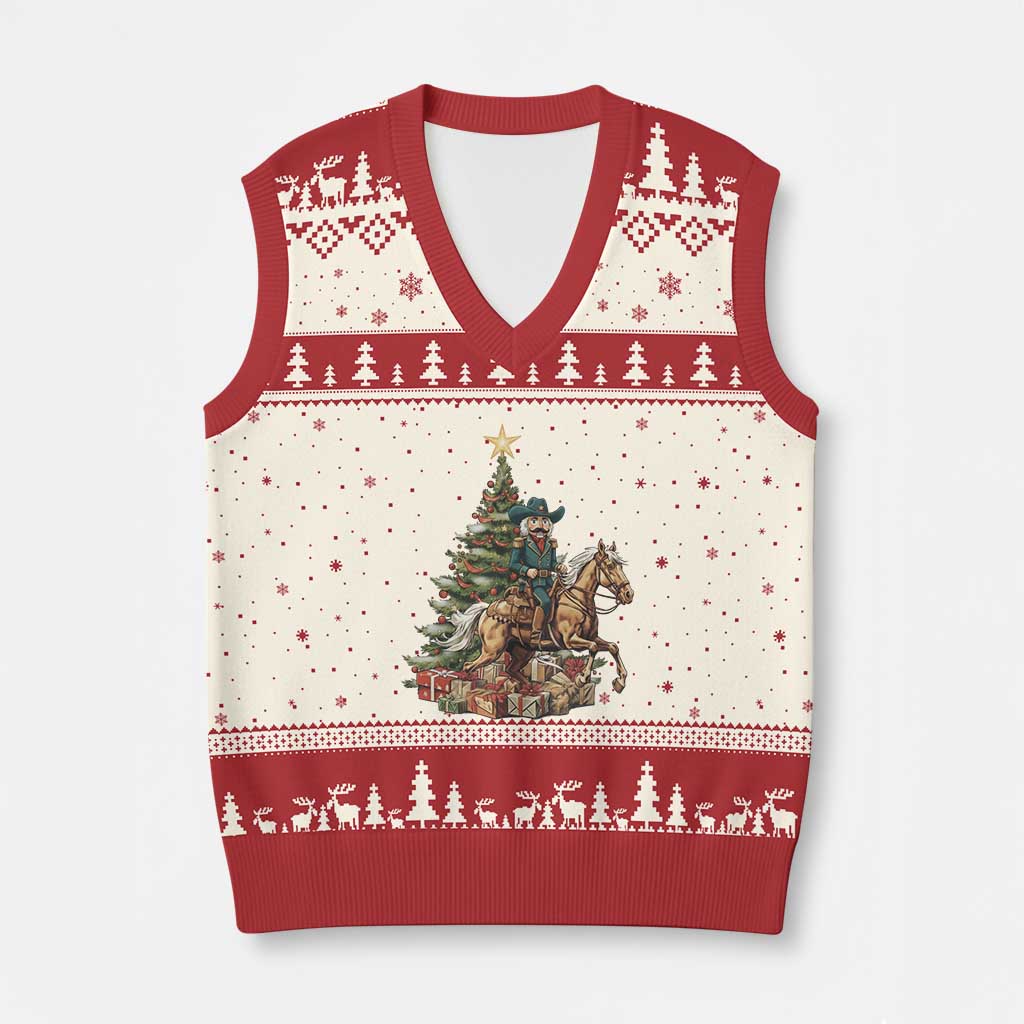 Funny Nutcracker Riding Horse V-Neck Knit Sweater Vest Western Life Christmas Gift - Wonder Print Shop