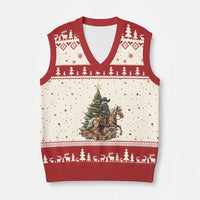 Funny Nutcracker Riding Horse V-Neck Knit Sweater Vest Western Life Christmas Gift - Wonder Print Shop