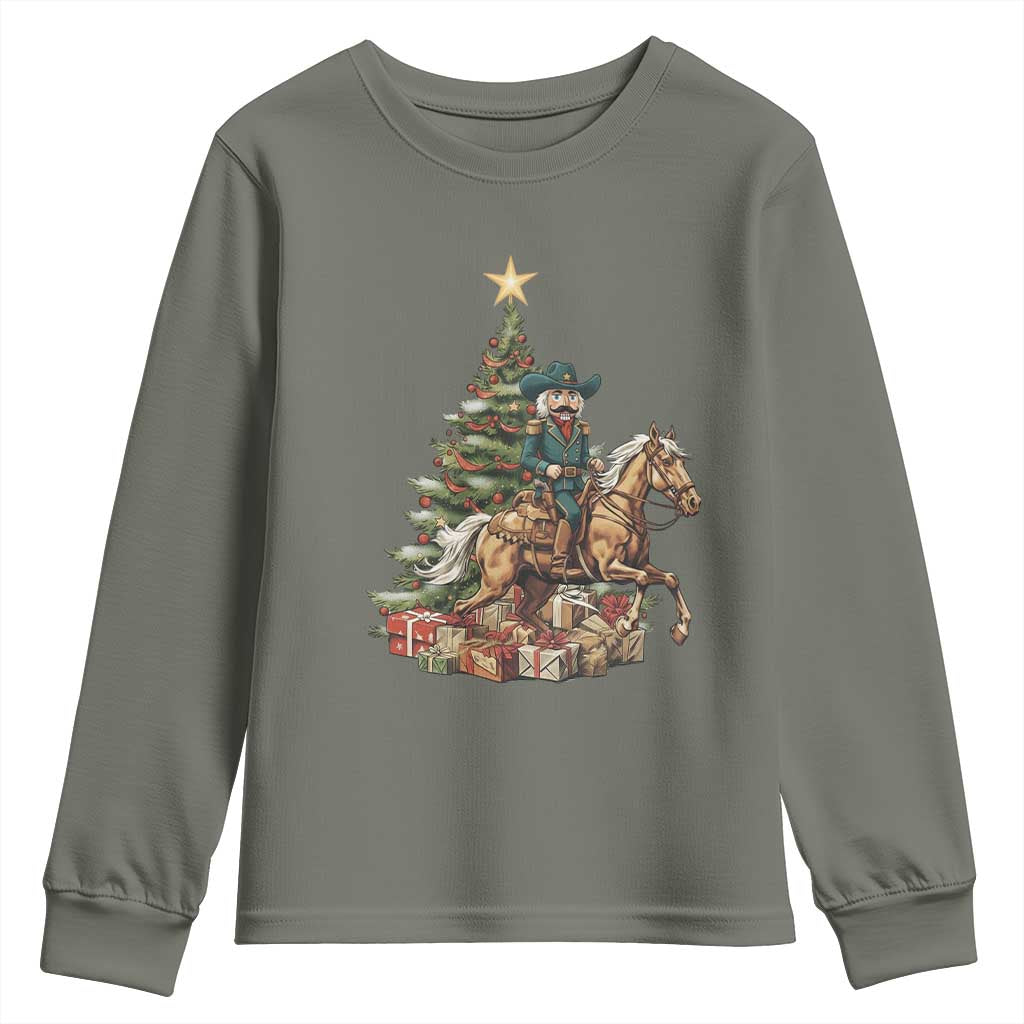 Funny Nutcracker Riding Horse Youth Sweatshirt Western Life Christmas Gift - Wonder Print Shop