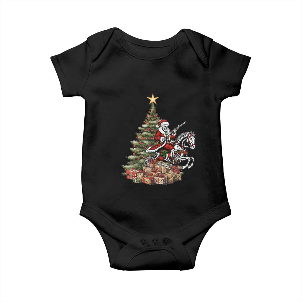 Outlaw Cowboy On Skeleton Horse Baby Onesie Dark Western Christmas - Wonder Print Shop