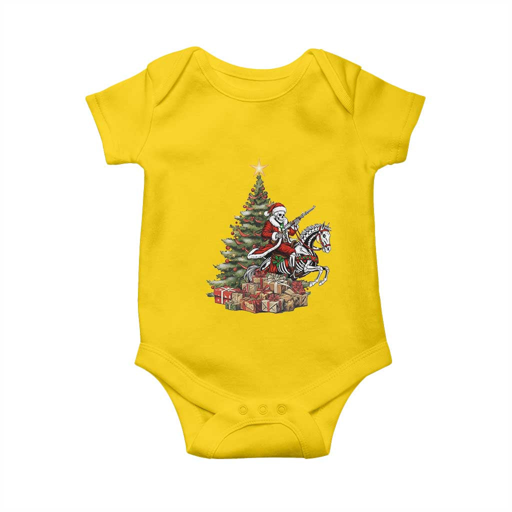 Outlaw Cowboy On Skeleton Horse Baby Onesie Dark Western Christmas - Wonder Print Shop