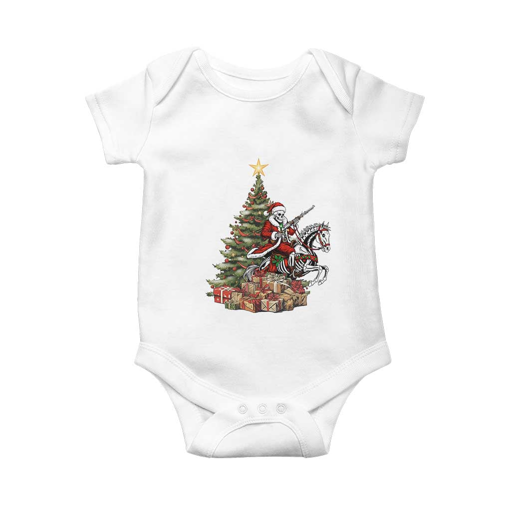 Outlaw Cowboy On Skeleton Horse Baby Onesie Dark Western Christmas - Wonder Print Shop