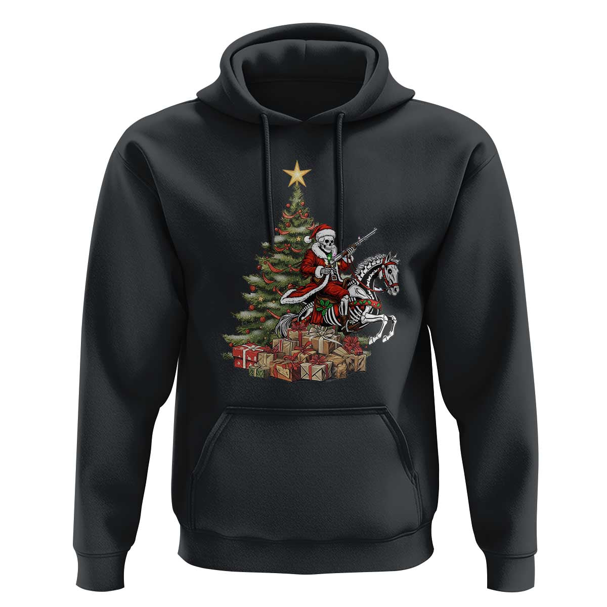 Outlaw Cowboy On Skeleton Horse Hoodie Dark Western Christmas - undefined