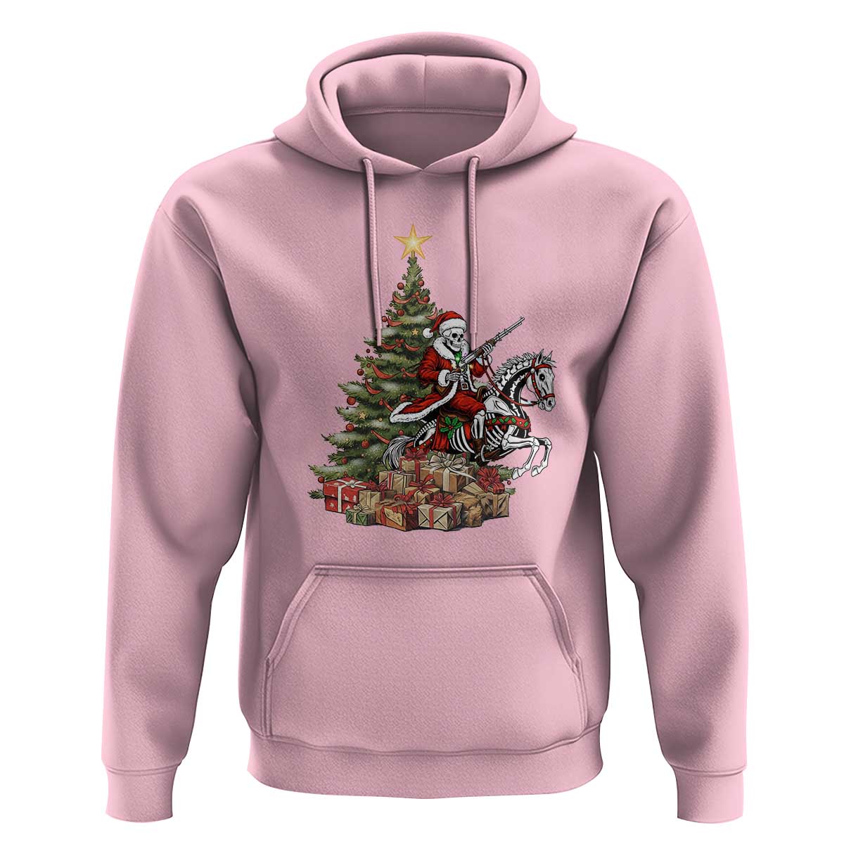 Outlaw Cowboy On Skeleton Horse Hoodie Dark Western Christmas - undefined