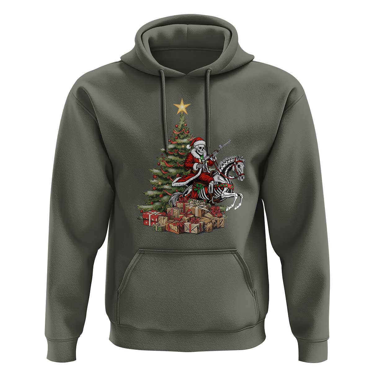 Outlaw Cowboy On Skeleton Horse Hoodie Dark Western Christmas - undefined