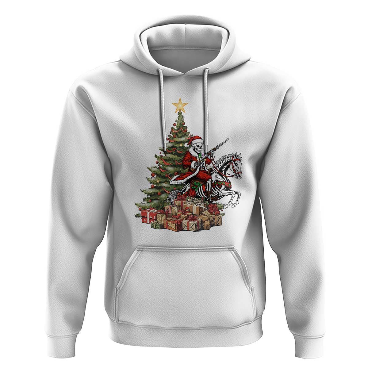 Outlaw Cowboy On Skeleton Horse Hoodie Dark Western Christmas - undefined