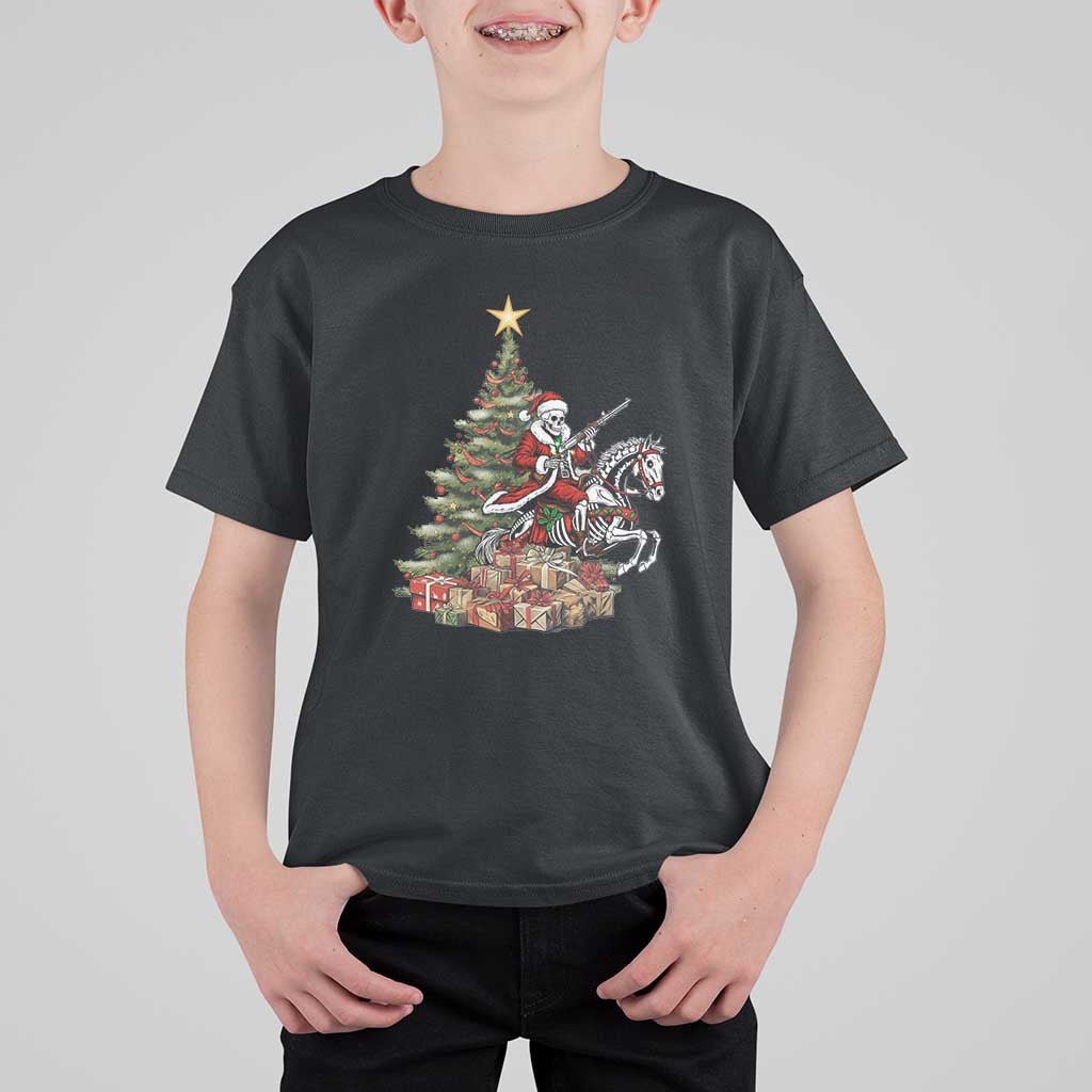 Outlaw Cowboy On Skeleton Horse T Shirt For Kid Dark Western Christmas - Wonder Print Shop