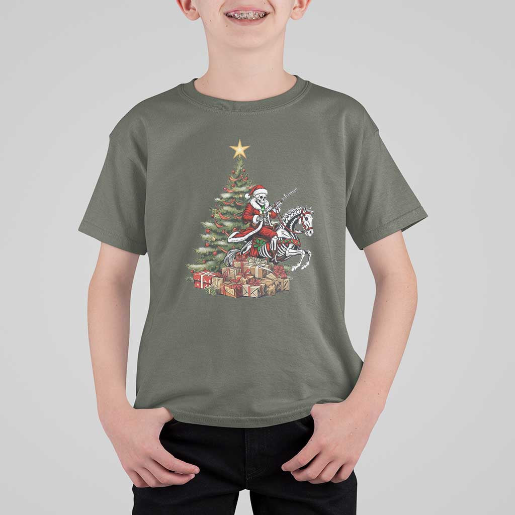 Outlaw Cowboy On Skeleton Horse T Shirt For Kid Dark Western Christmas - Wonder Print Shop