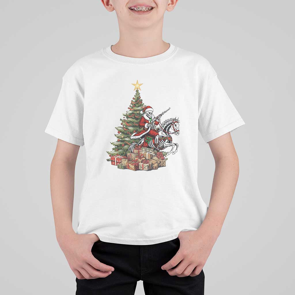 Outlaw Cowboy On Skeleton Horse T Shirt For Kid Dark Western Christmas - Wonder Print Shop
