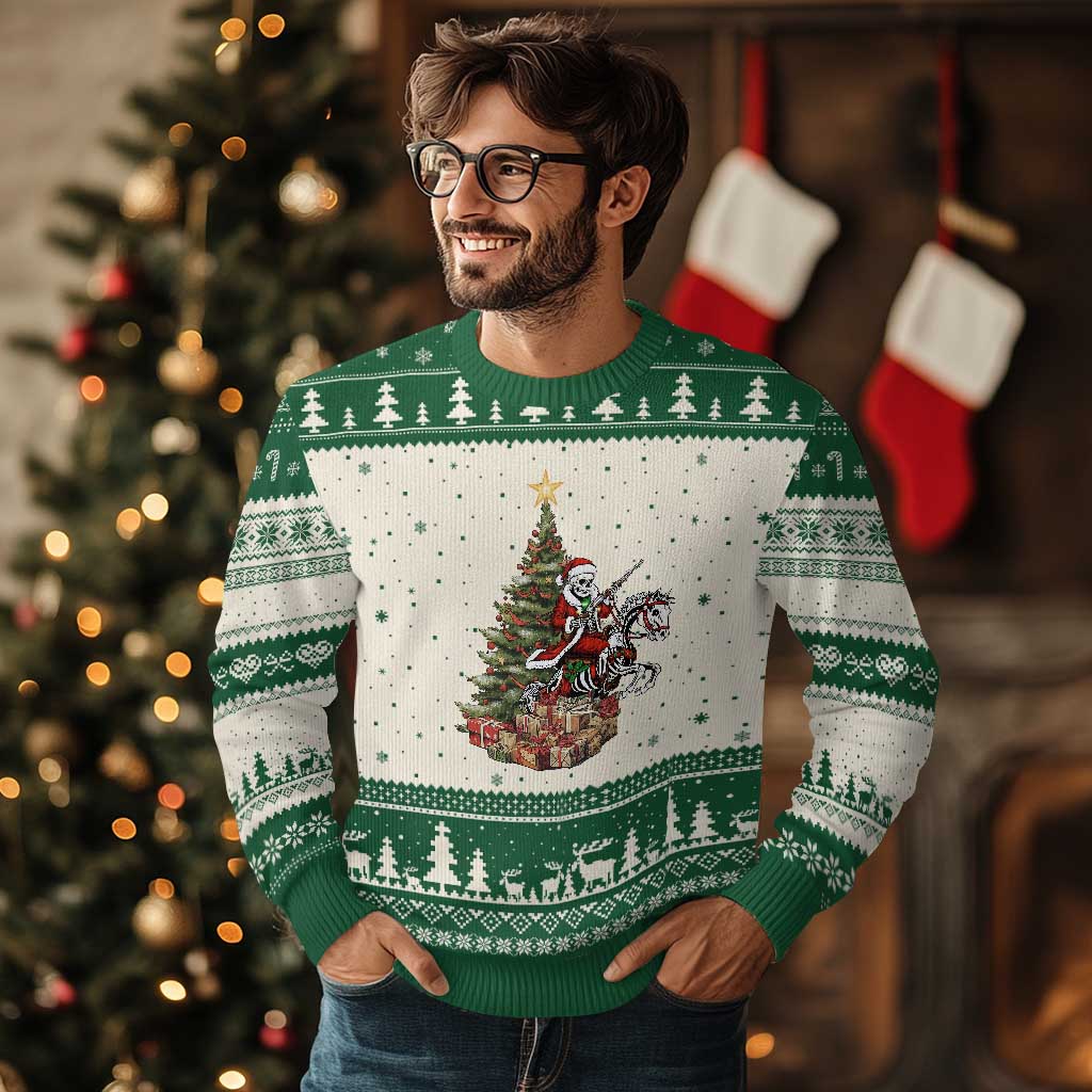 Outlaw Cowboy On Skeleton Horse Ugly Christmas Sweater Dark Western Christmas - Wonder Print Shop