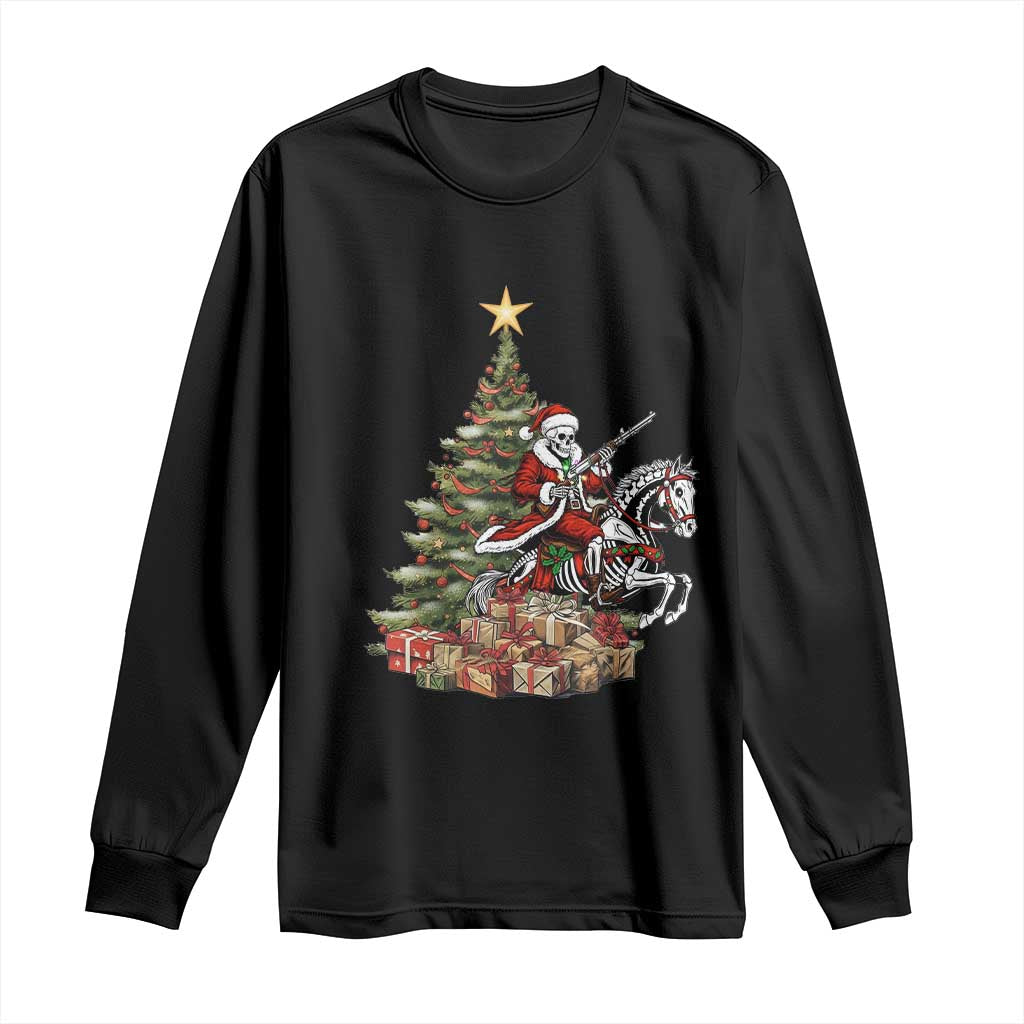 Outlaw Cowboy On Skeleton Horse Long Sleeve Shirt Dark Western Christmas - Wonder Print Shop