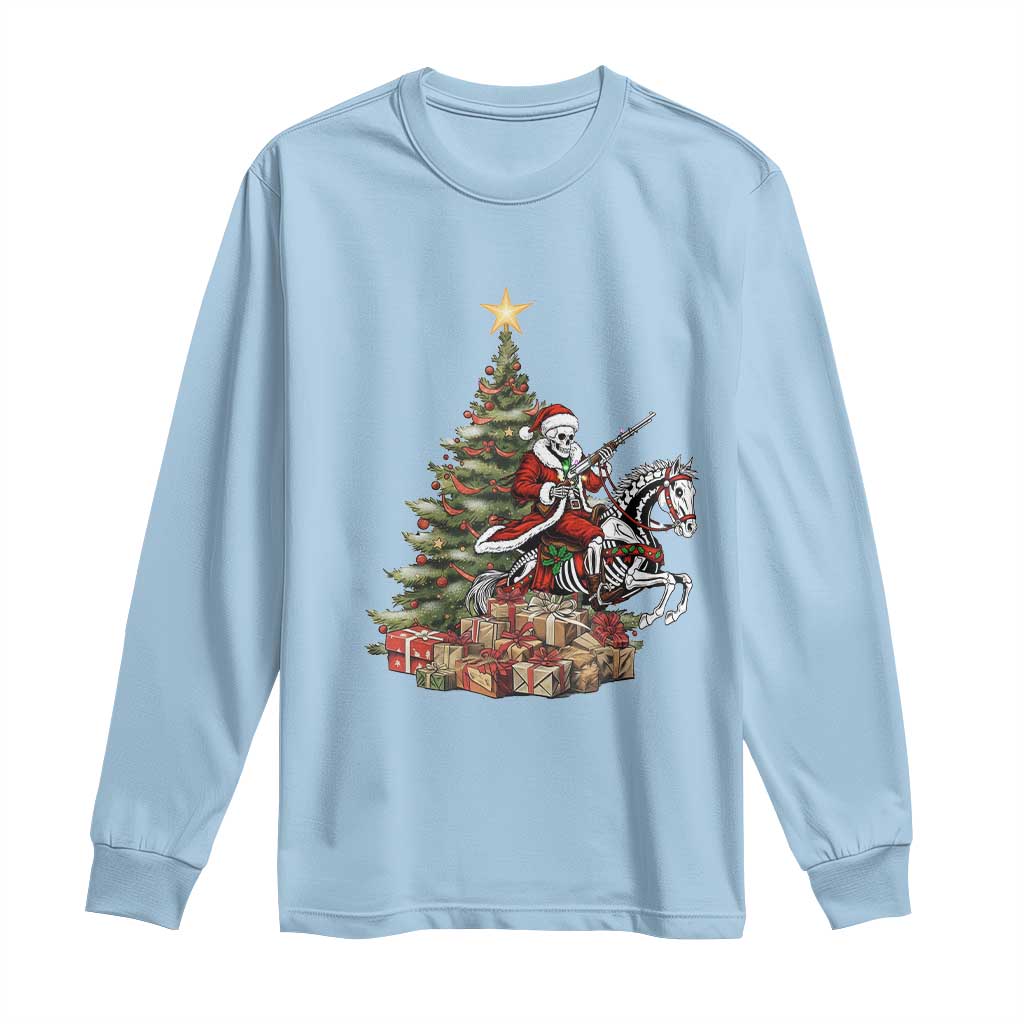Outlaw Cowboy On Skeleton Horse Long Sleeve Shirt Dark Western Christmas - Wonder Print Shop