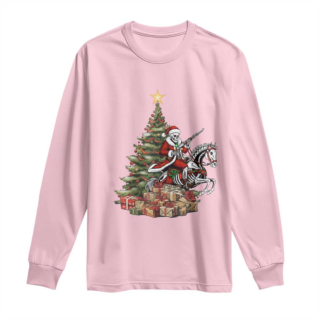 Outlaw Cowboy On Skeleton Horse Long Sleeve Shirt Dark Western Christmas - Wonder Print Shop