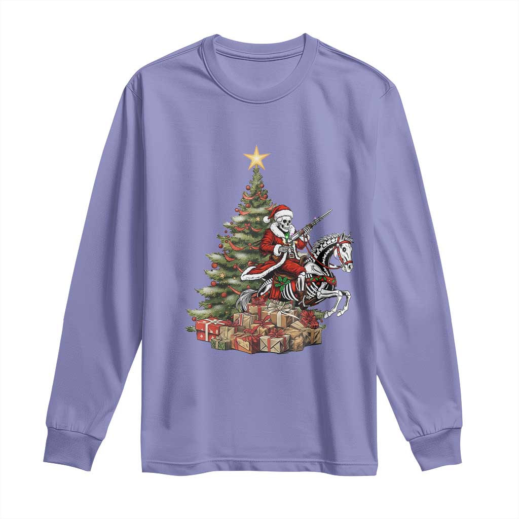 Outlaw Cowboy On Skeleton Horse Long Sleeve Shirt Dark Western Christmas - Wonder Print Shop
