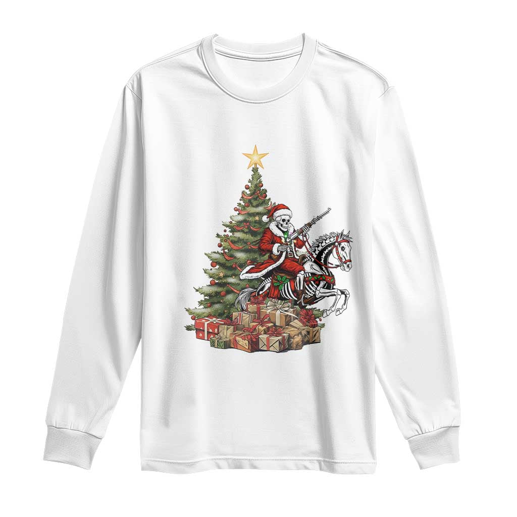 Outlaw Cowboy On Skeleton Horse Long Sleeve Shirt Dark Western Christmas - Wonder Print Shop